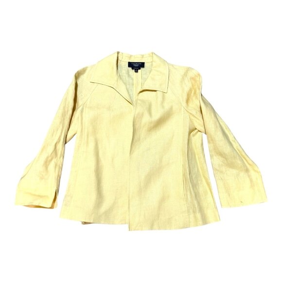 Talbots Petites Yellow Pure Irish Linen Blazer Jacket M Open Front Spring Summer - Picture 1 of 5